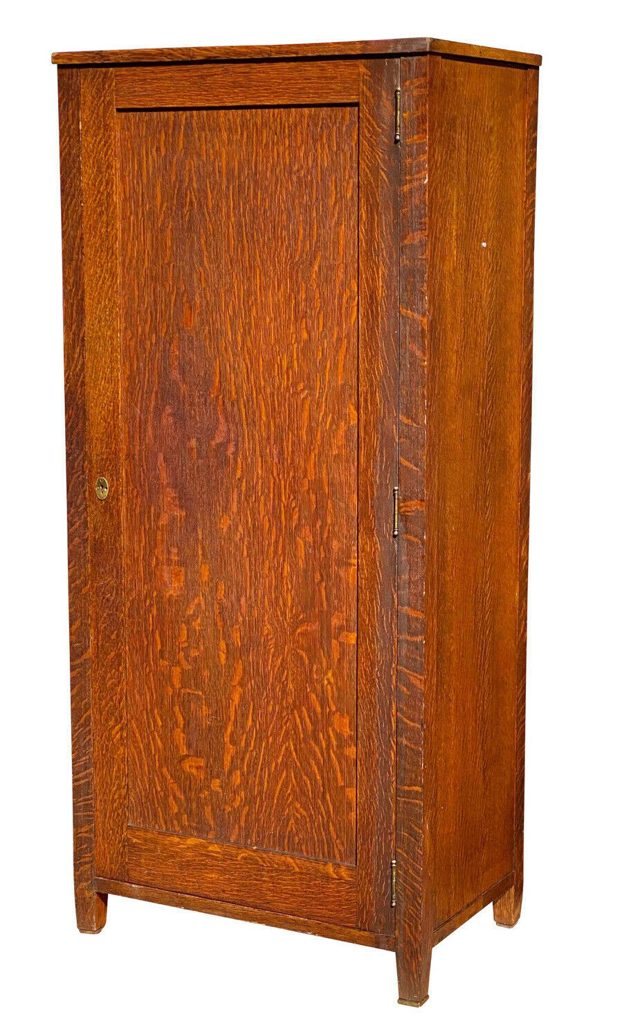 19TH C ANTIQUE VICTORIAN TIGER OAK WARDROBE / CABINET