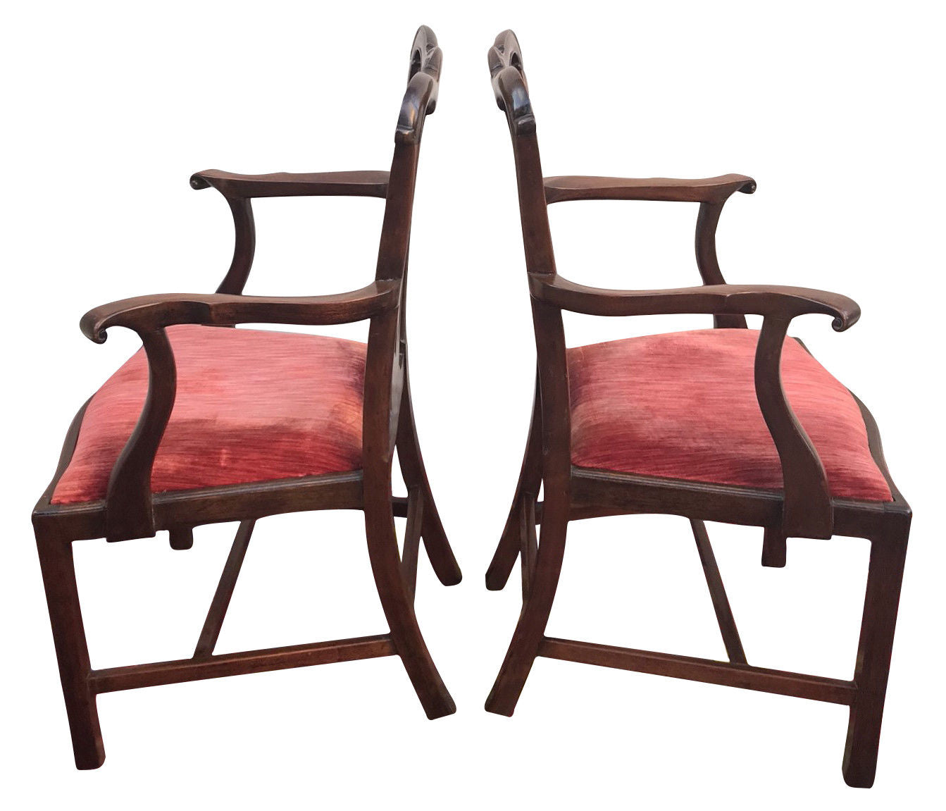 PAIR OF 19TH CENTURY CHIPPENDALE CARVED MAHOGANY ARM CHAIRS WITH ROLLED ARMS