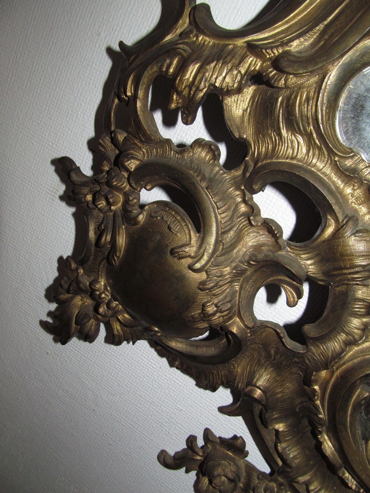 FINE 19TH CT FRENCH BRASS ROCOCO BRASS MIRROR IN NICE GOLD DORE WASH