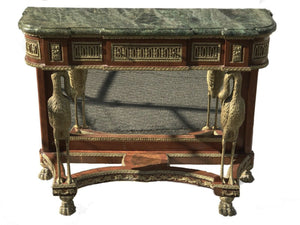 ANTIQUE FRENCH EMPIRE / NAPOLEON III STYLE MARBLE TOP CONSOLE / ENTRY TABLE
