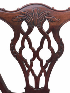 PAIR OF 19TH CENTURY CHIPPENDALE CARVED MAHOGANY ARM CHAIRS WITH ROLLED ARMS