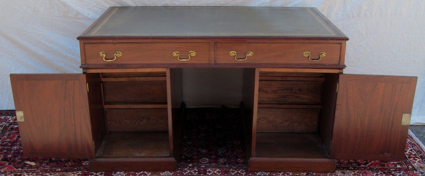 FINE GEORGIAN MAHOGANY CAMPAIGN DESK WITH LEATHER TOP AND PARTNER'S DESK FEATURE