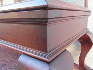 FANCY VICTORIAN BIRCH DISPLAY CASE ON TALL CABRIOLET LEGS