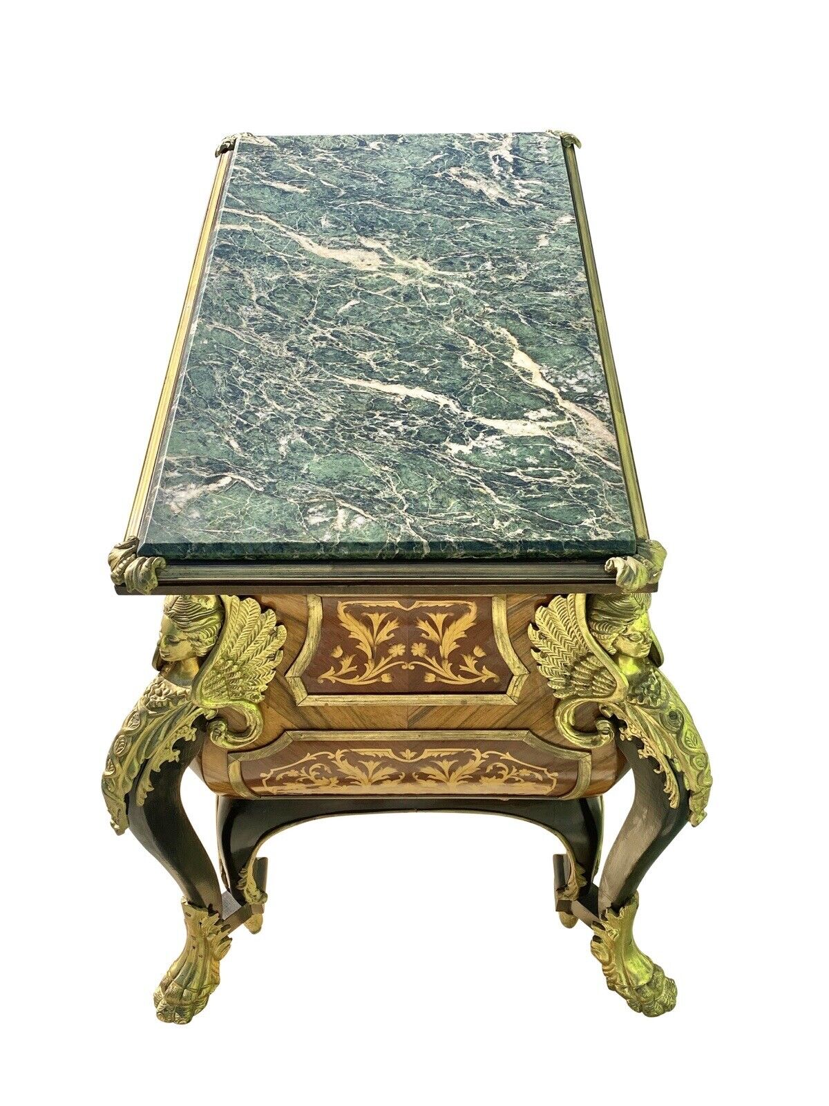 French Louis Xiv Style Walnut Marble Top Bombe Commode With Fire Gilded Accents