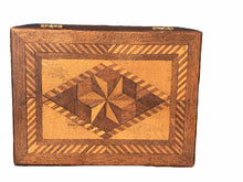 Load image into Gallery viewer, 19TH C ANTIQUE PARQUETRY INLAY TEA CADDY / JEWELRY BOX ~ IMPRESSIVE