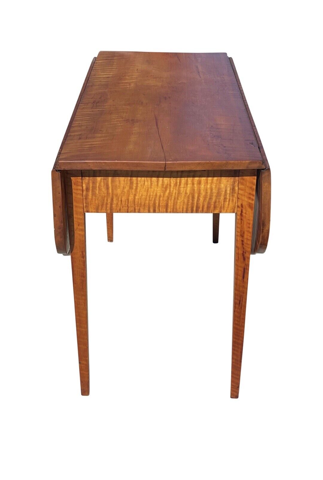 Antique Federal Period Hepplewhite Tiger Maple Drop Leaf Table With Ovolo Top