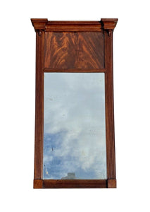 19th C Antique Federal Mahogany Wall Mirror - Rare Mahogany Panel