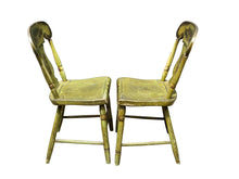 Load image into Gallery viewer, 19TH C ANTIQUE SHERATON FANCY PAINT DINING CHAIRS IN BITTERSWEET GREEN PAINT