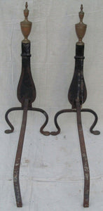 PAIR OF LATE 19TH CENTURY FEDERAL STYLE KNIFE BLADE ANDIRONS W/PENNY FEET