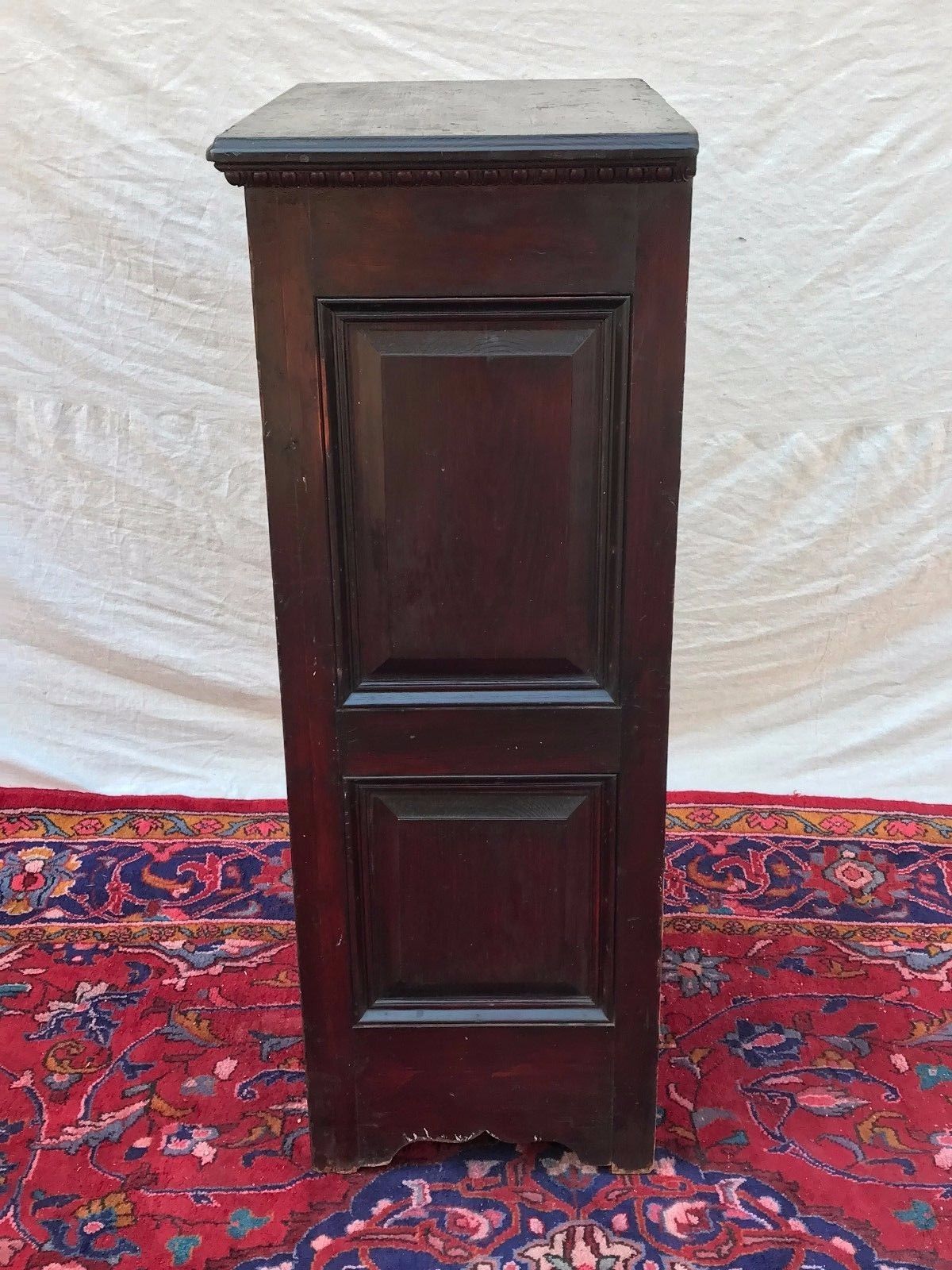 VICTORIAN RAISED PANEL OAK & PINE APOTHECARY CABINET WITH EGG & DART MOLDINGS