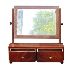 19th C Antique Mahogany Inlaid Shaving Mirror With Drawers - Tabletop Mirror