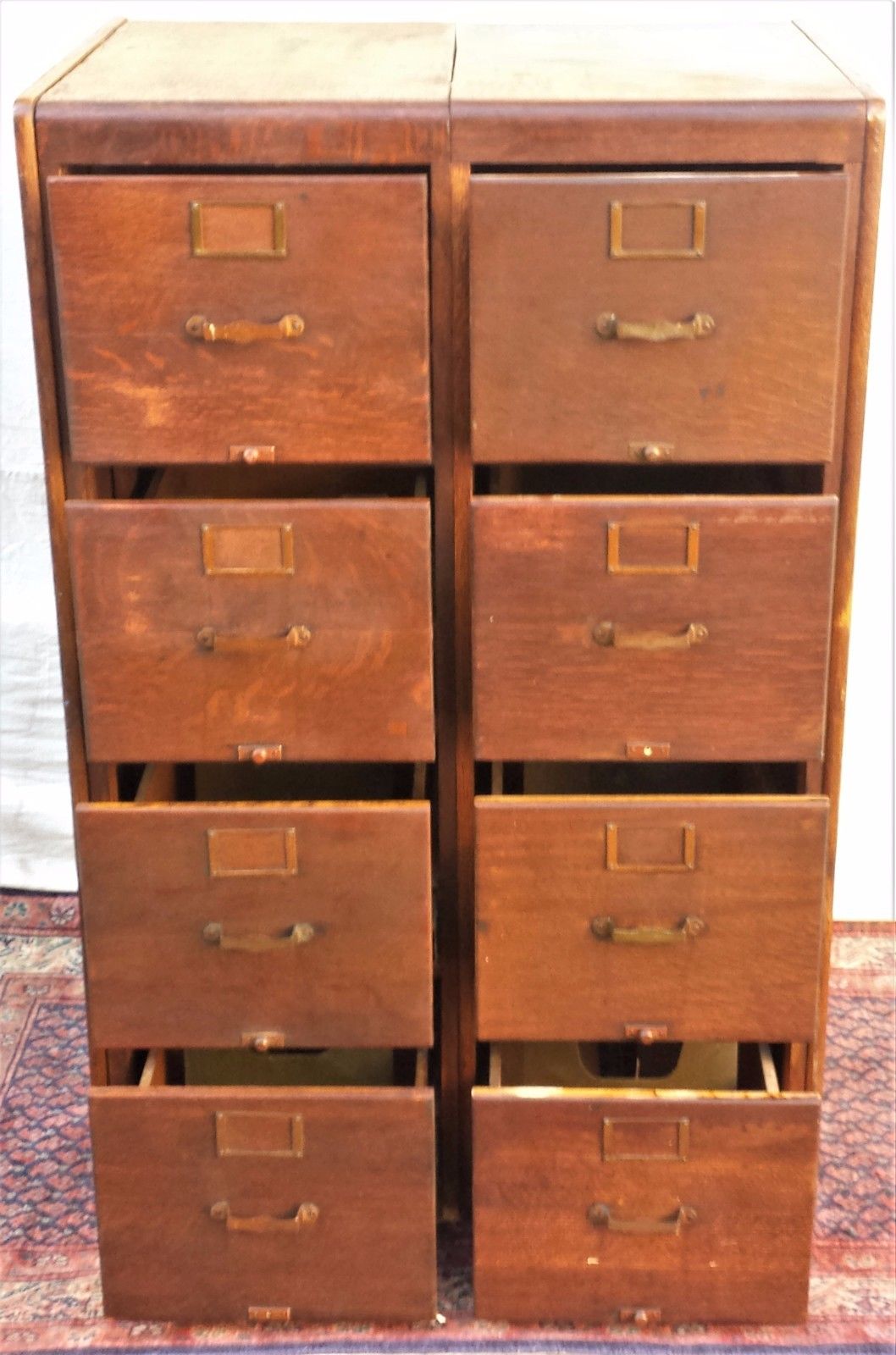 DOUBLE LEGAL SIZED ANTIQUE OAK FILE CABINET BY LIBRARY BUREAU CO