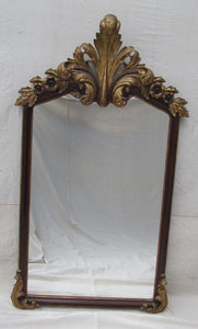 VICTORIAN ROCOCO STYLE ROSEWOOD MIRROR WITH GOLD GILT FLORAL CREST - 62" TALL
