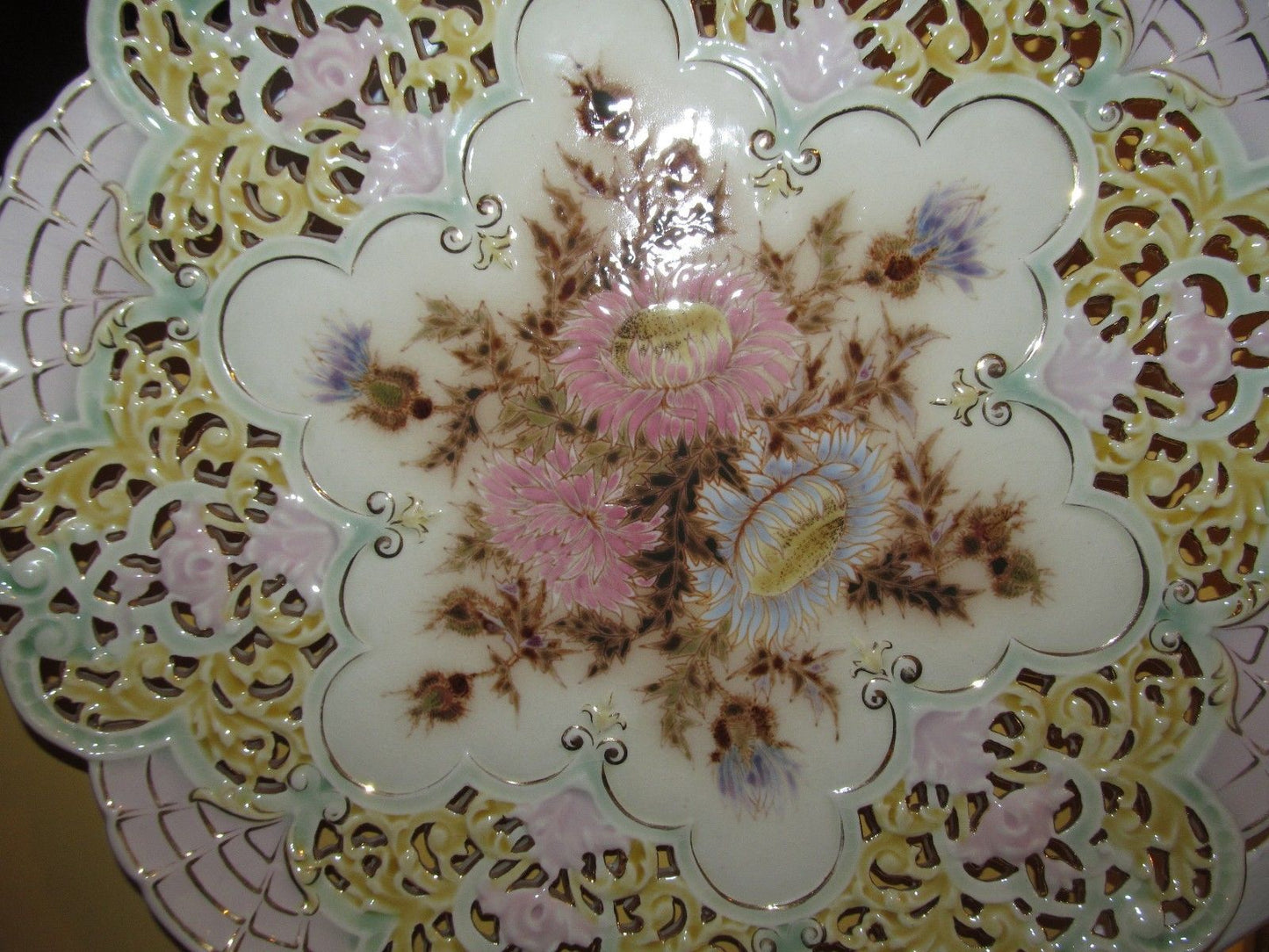 OUTSTANDING ZSOLNAY 16" RETICULATED FLORAL LUSTER PAINTED CHARGER-THE VERY BEST!