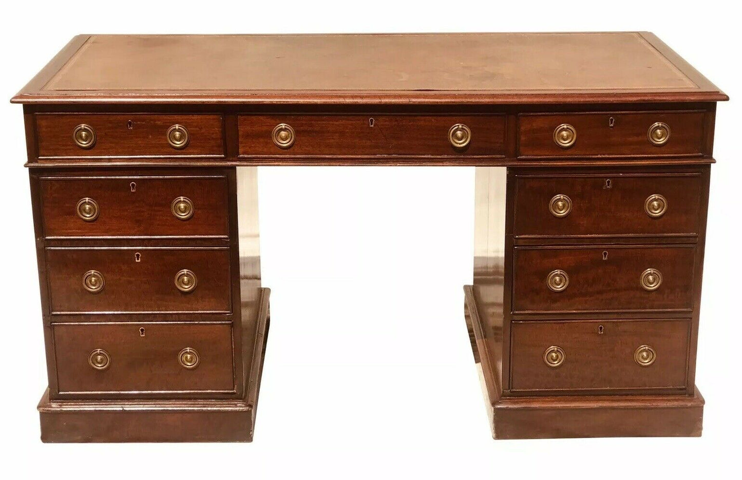 19TH C ANTIQUE CHIPPENDALE / GEORGIAN PERIOD MAHOGANY LEATHER TOP CAMPAIGN DESK