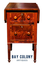 Load image into Gallery viewer, 19TH C ANTIQUE SHERATON MAHOGANY MID ATLANTIC DROP LEAF WORK TABLE / NIGHTSTAND