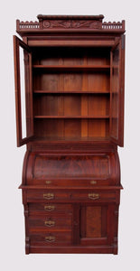 EXCELLENT VICTORIAN BLACK WALNUT CYLINDER ROLL TOP SECRETARY DESK