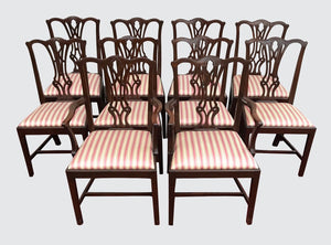 SET OF 10 ANTIQUE CHIPPENDALE STYLED MAHOGANY DINING CHAIRS