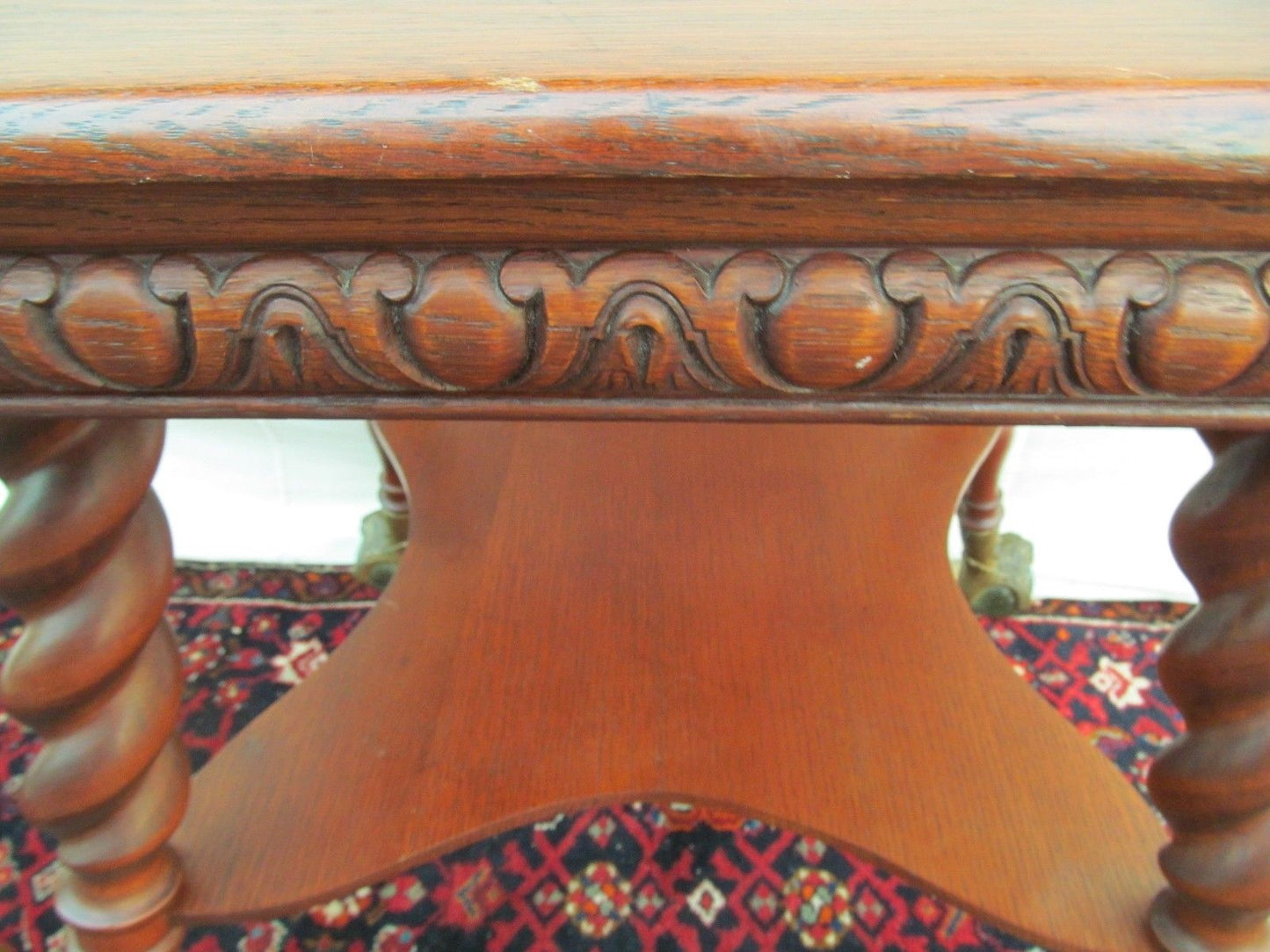 VICTORIAN TIGER OAK PARLOR TABLE WITH GLASS BALL & CAST IRON GROTESQUE HEAD FEET