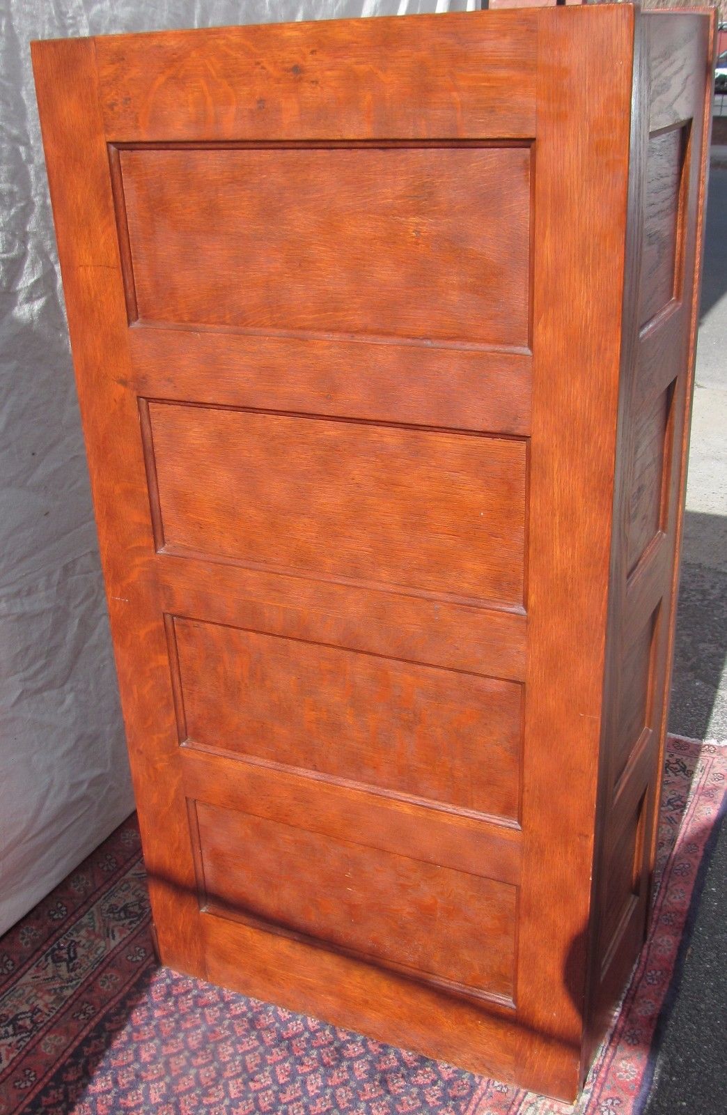 ANTIQUE ARTS & CRAFT OAK RAISED PANEL FILE CABINET WITH 4 OVER 3 DRAWER FORMAT
