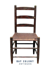 Antique New England Sheraton Black & Red Fancy Paint Chair With Splint Seat