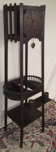 ARTS & CRAFTS MISSION OAK TALL CASE CLOCK WITH TINY OAK BUCKETS -ORIGINAL FINISH