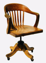 Load image into Gallery viewer, 20th C Antique Arts &amp; Crafts / Mission Oak Swivel Office Desk Chair