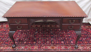 THE FINEST ANTIQUE SOLID MAHOGANY CHIPPENDALE PARTNERS DESK GRADOONED CARVED TOP