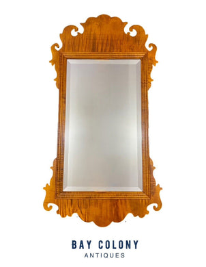 Chippendale Style Tiger Maple Mirror with Beveled Glass