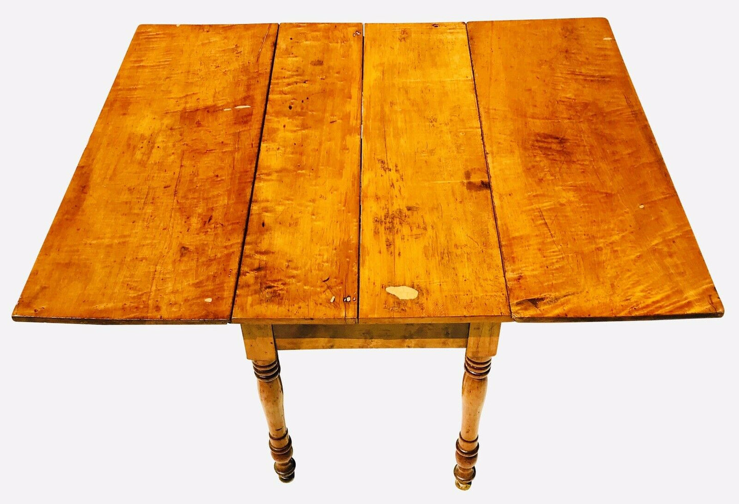 19TH C SHERATON PERIOD ANTIQUE TIGER MAPLE COUNTRY PRIMITIVE DROP LEAF TABLE