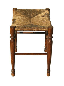 19TH C ANTIQUE SHERATON NEW ENGLAND RUSH WOVEN SEAT STOOL
