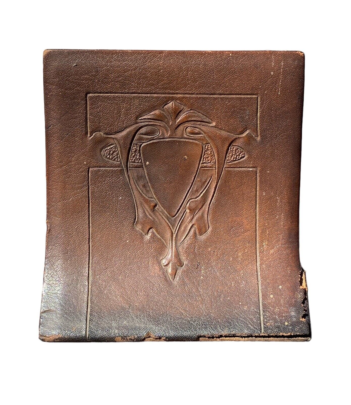 Antique Arts & Crafts Leather Cordova Shop Bookends - Buffalo NY
