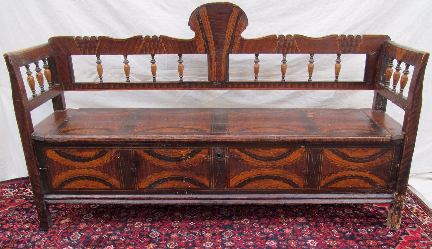 SUPERB EARLY 19TH CENTURY GRAIN PAINTED SETTLE BENCH-EXCEPTIONAL SPECIMEN-LOOK!