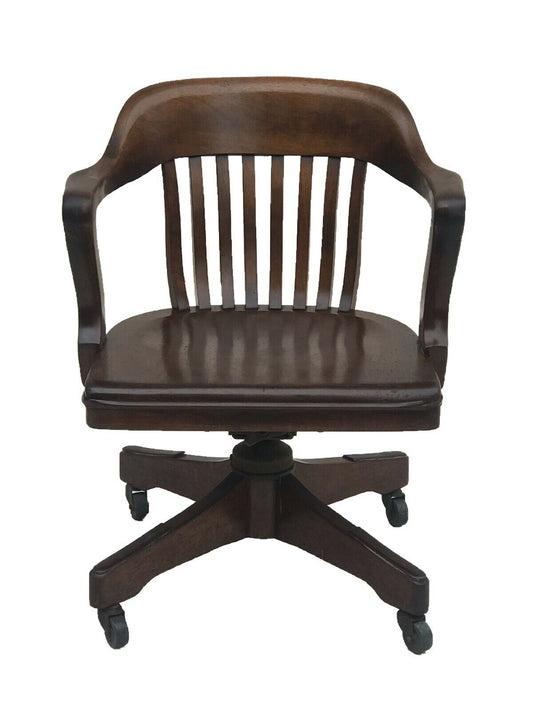 ANTIQUE WALNUT BANK OF ENGLAND OFFICE DESK SWIVEL ARM CHAIR BY TAYLOR CHAIR CO.