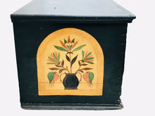 Load image into Gallery viewer, 18TH C ANTIQUE CHIPPENDALE 6 BOARD PAINTED BLANKET BOX ~ PENNSYLVANIA FOLK PAINT