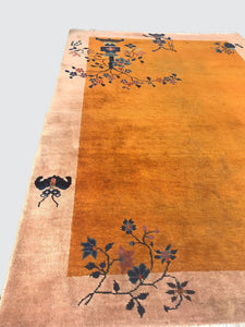 ANTIQUE VERY ATTRACTIVE CHINESE ART DECO CARPET WITH VERY RARE GOLD PROGRAM