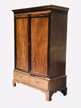 Load image into Gallery viewer, 19TH C GEORGE III PERIOD CHIPPENDALE STYLE ANTIQUE MAHOGANY LINEN PRESS