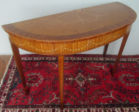 EXQUISITELY INLAID SATINWOOD ADAM'S STYLED GEORGIAN CONSOLE TABLE BY HERITAGE