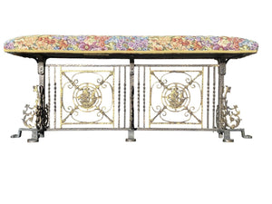 Arts & Crafts Wrought Iron & Bronze Window Bench With Nautical Ships- Oscar Bach