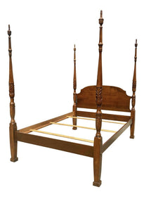 20TH C CHIPPENDALE ANTIQUE STYLE QUEEN SIZE CHERRY CARVED TALL FOUR POST BED