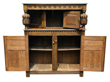 Load image into Gallery viewer, 19th C Antique Tiger Oak Carved Jacobean Style Court Cupboard / Sideboard