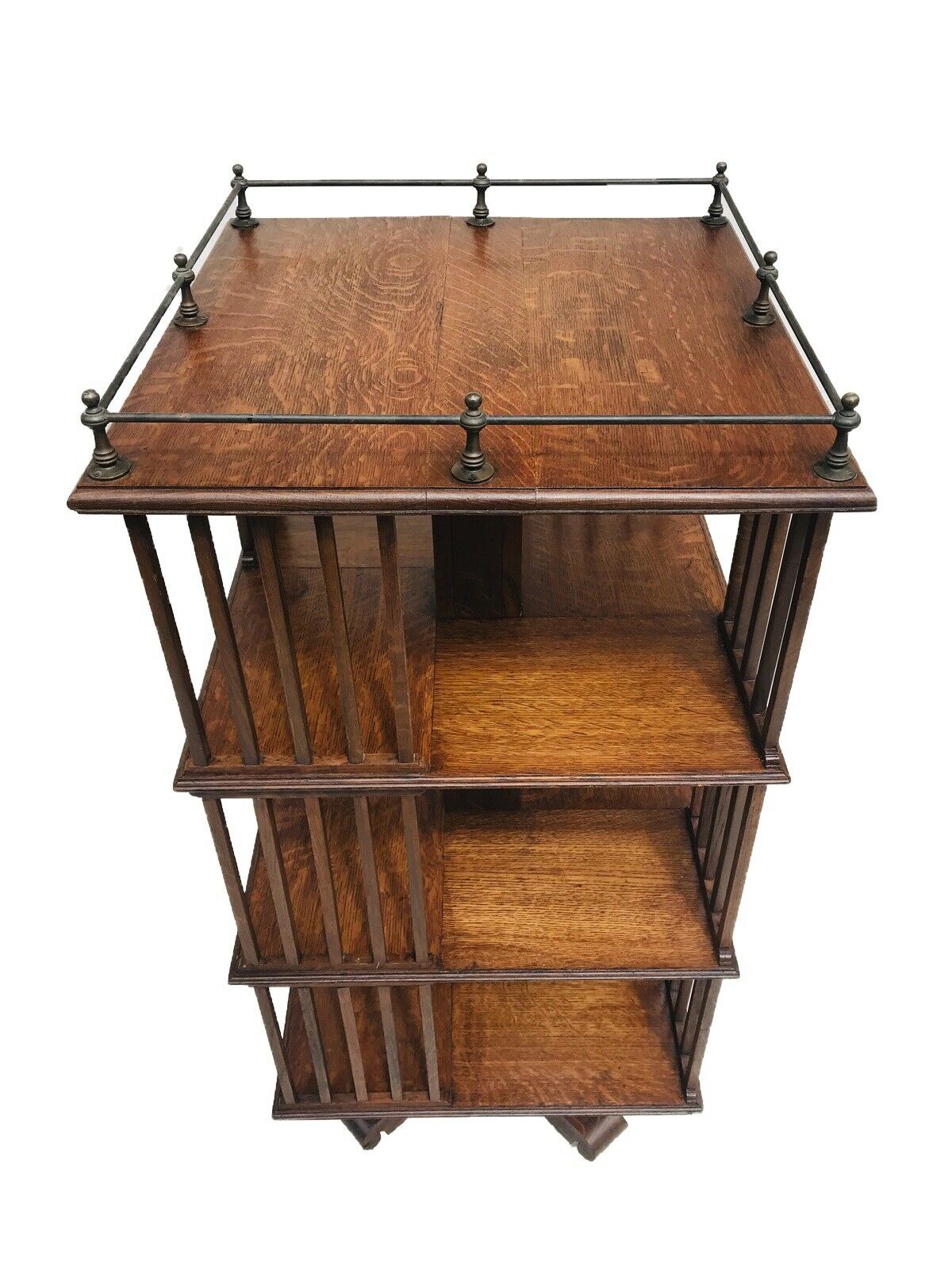 19th Century Antique Arts & Crafts / Mission Oak Danner Revolving Bookcase W/ Brass Gallery