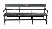 Load image into Gallery viewer, 19th C Antique Black Painted Farmhouse / Deacons Bench - 6.5 Feet - Eagle Paint