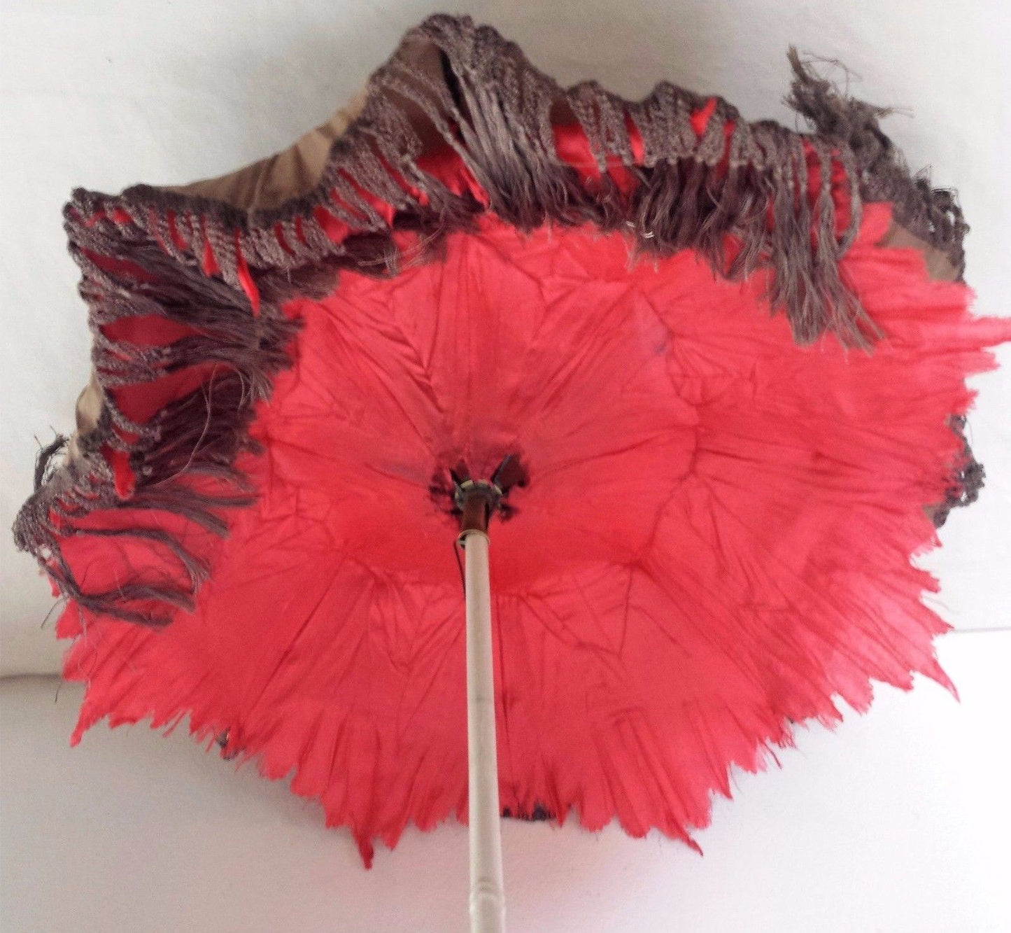 ANTIQUE VICTORIAN DOLLS PARASOL WITH SILK SHADE - WONDERFUL CARVING WORK