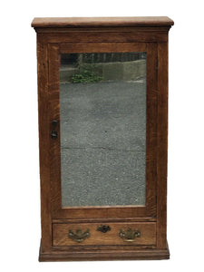 19TH C VICTORIAN TIGER OAK ANTIQUE MEDICINE CABINET