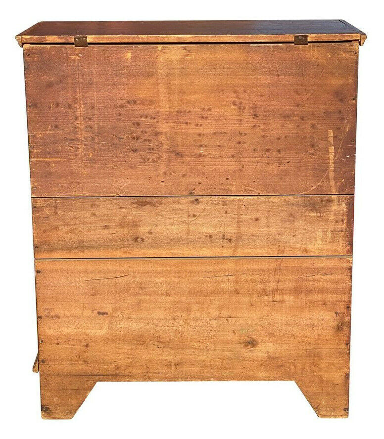 18TH C ANTIQUE QUEEN ANNE PERIOD RED WASH 2 DRAWER LIFT TOP BLANKET BOX