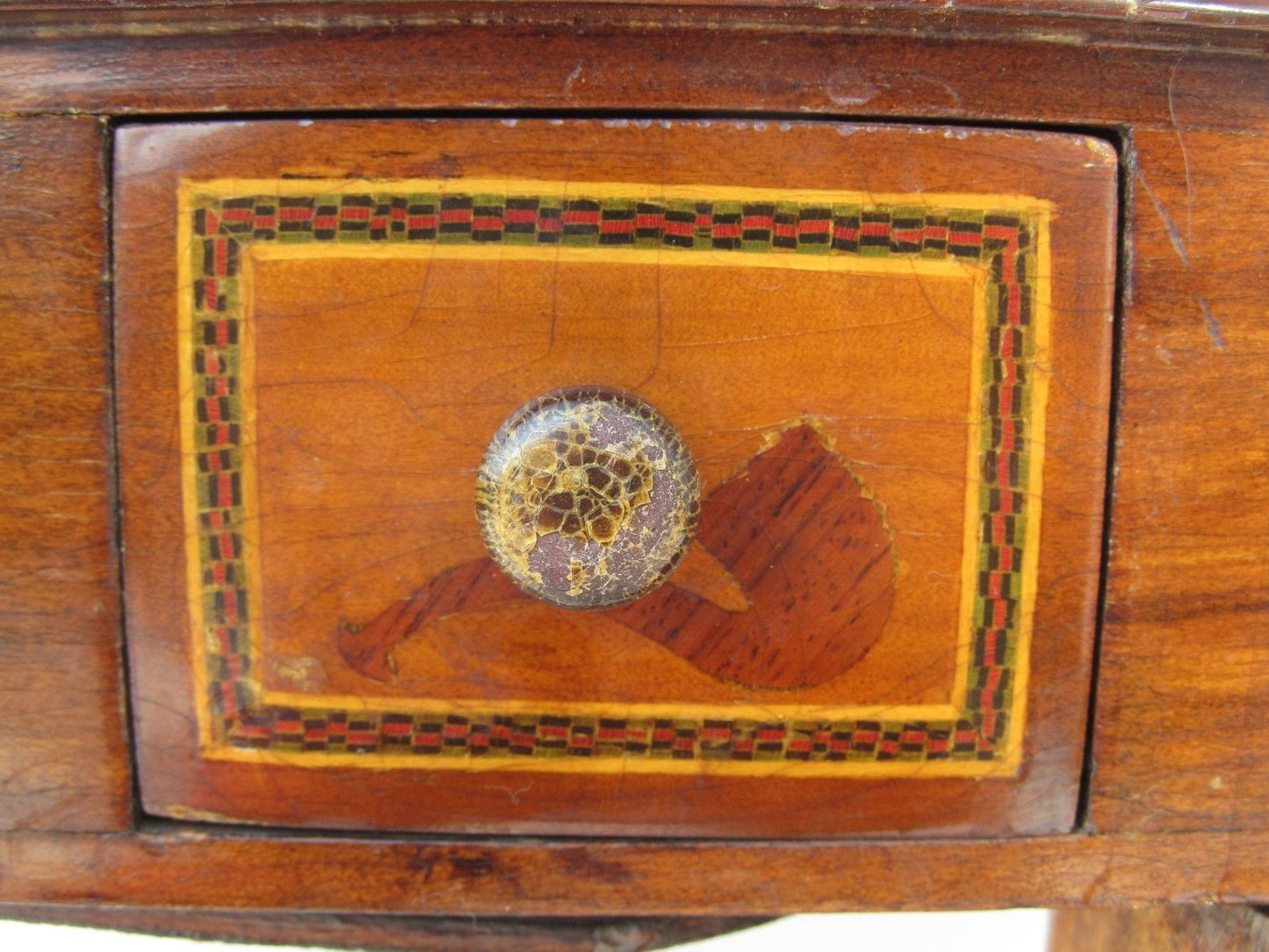EXCEPTIONAL ANTIQUE FOLK ART  INLAID SMOKING STAND WITH MATCHED INLAID HUMIDOR