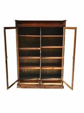 Load image into Gallery viewer, 19TH C ANTIQUE VICTORIAN DOUBLE DOOR OAK BOOKCASE / CHINA CABINET