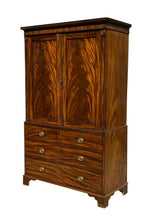 Load image into Gallery viewer, 18TH C ANTIQUE MAHOGANY CHIPPENDALE / GEORGIAN LINEN PRESS / TV CABINET