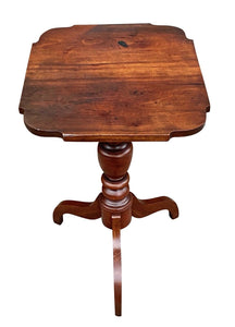 19th C Antique Federal Period Tilt Top Cherry Candle Stand / End Table